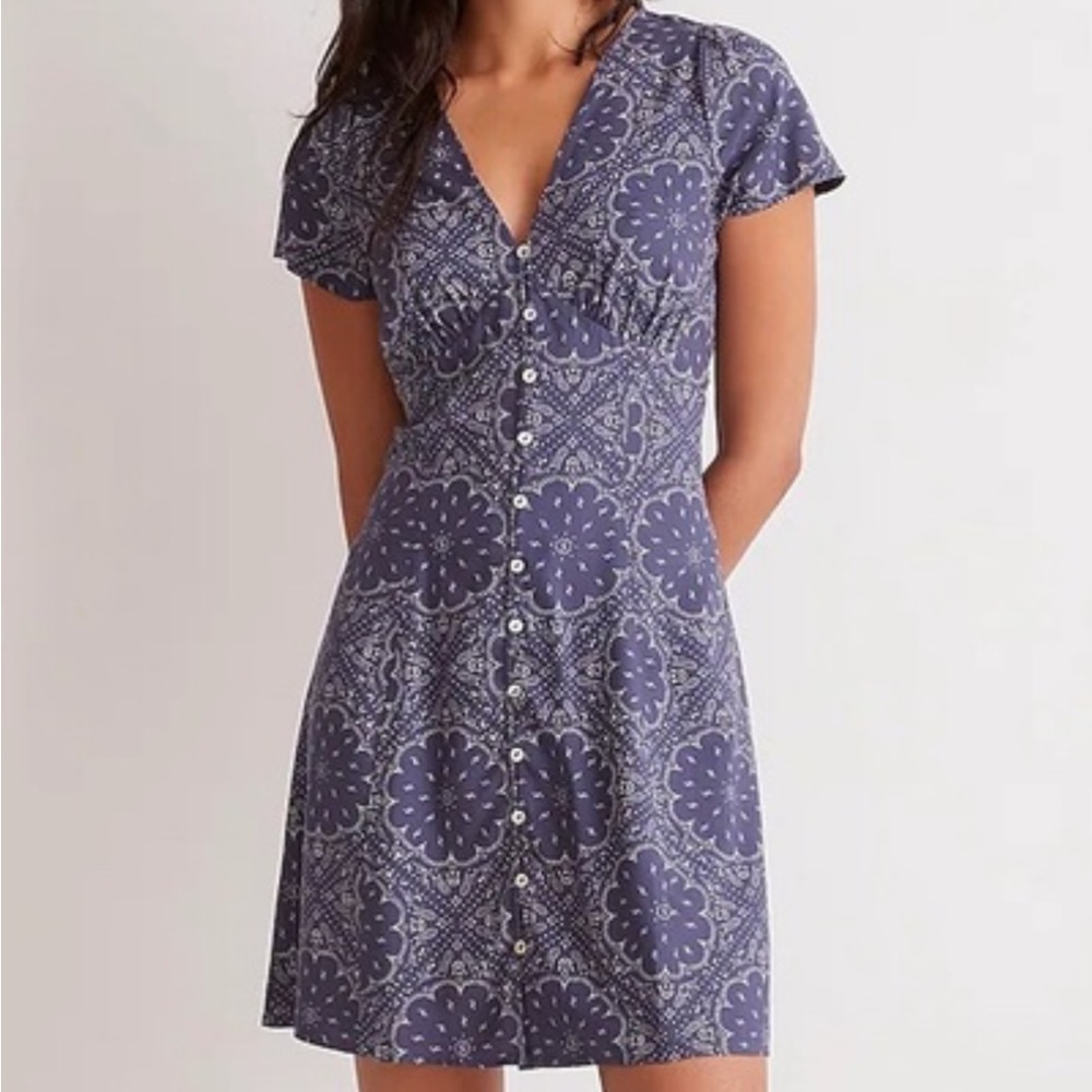 Madewell NWOT size 10 blue bandana shirred button front mini dress